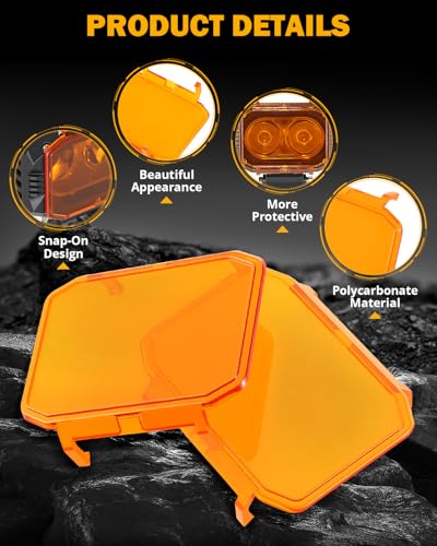 Image of Auxbeam 4 Inch R4 Series Square Offroad 2300K Dark Amber Protective Cover | Snap-On Design, Converts White to Amber, Waterproof, Resists Dust, Debris & Impacts, Better Visibility in Fog & Rain, 2-Pack