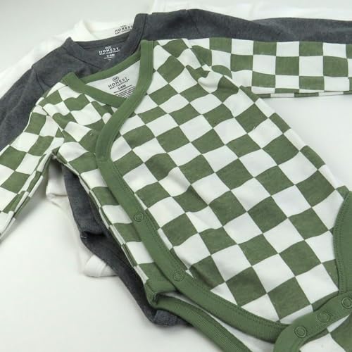 Image of HonestBaby Baby 3-Pack Organic Cotton Long Sleeve Side-snap Kimono Bodysuits