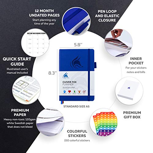Clever Fox Planner – Undated Weekly & Monthly Planner To Increase Productivity, Time Management And Hit Your Goals – Organizer, Gratitude Journal – Start Anytime, A5, Lasts 1 Year, Royal Blue (Weekly) #TOP1
