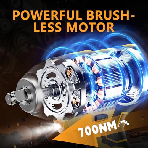 VTEK Brushless Impact Wrench 1/2 Inch Chuck,Max Torque 700N.m Cordless Impact Wrench 515 ft-lbs,Impact Gun for Car Tiers - Image 3