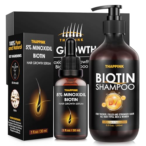 5% Minoxidil Hair Growth Serum Oil Biotin Shampoo For Men Women, Hair Growth Kit Hair Regrowth Treatment for Scalp Hair Loss Hair Thinning