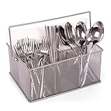 Kitchen Utensil Holder - Portable Stainless Steel Caddy Basket for Home Cooking, Crafts, Art Supply Storage, Desk Organization, Restaurant Table Serving, Silverware, Cutlery, Condiments - 9' x 6.5'