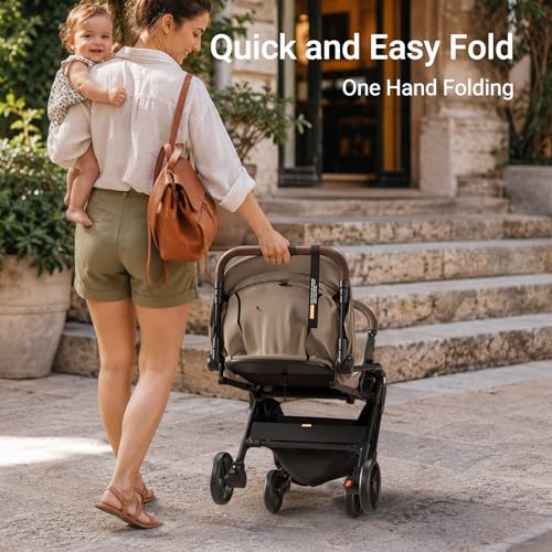 Image of Mamazing Ultra Air Lightweight Baby Travel Stroller with Carbon Fiber Frame | Compact & Airplane-Friendly, One-Handed Fold, 11.6 lbs, UPF50+ Canopy, Under-Seat Basket, Organizer & Cushion Included, Khaki