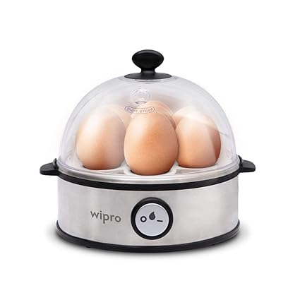 Wipro Vesta Electric Egg Boiler, 360 W, 3 Boiling Modes, Stainless Steel Body and Heating Plate, Boils up to 7 Eggs at a time, Automatic Shut Down, White, Standard (VB021070)