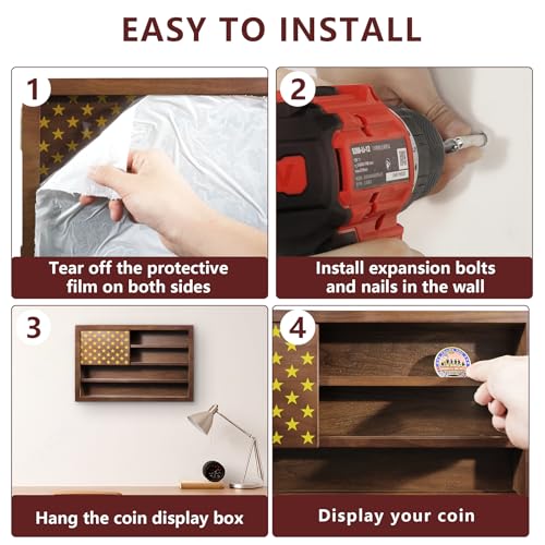 TJWZXX Expositor de Moedas de Desafio Comporta 52 Moedas, Porta-Moedas Militar de Madeira com 2 Prat