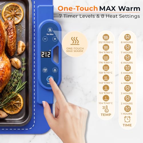 26"x15" FJAU Electric Silicone Food Warming Mat w/ 7 Heat Levels (Blue) - image 2