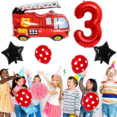 Kawailay Fire Truck 3Rd Birthday Party Balloons Jumbo Fire Engine Birthday Balloons Rescue Theme Foil Balloons 32 Inch Red Number 3 Helium Balloon For Birthday Party, White #TOP6