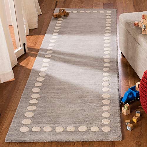 Safavieh Kids Collection Runner Rug - 2'6" X 8', Grey, Handmade Polka Dot Border Wool, Ideal For High Traffic Areas In Living Room, Bedroom (Sfk802F) #TOP2