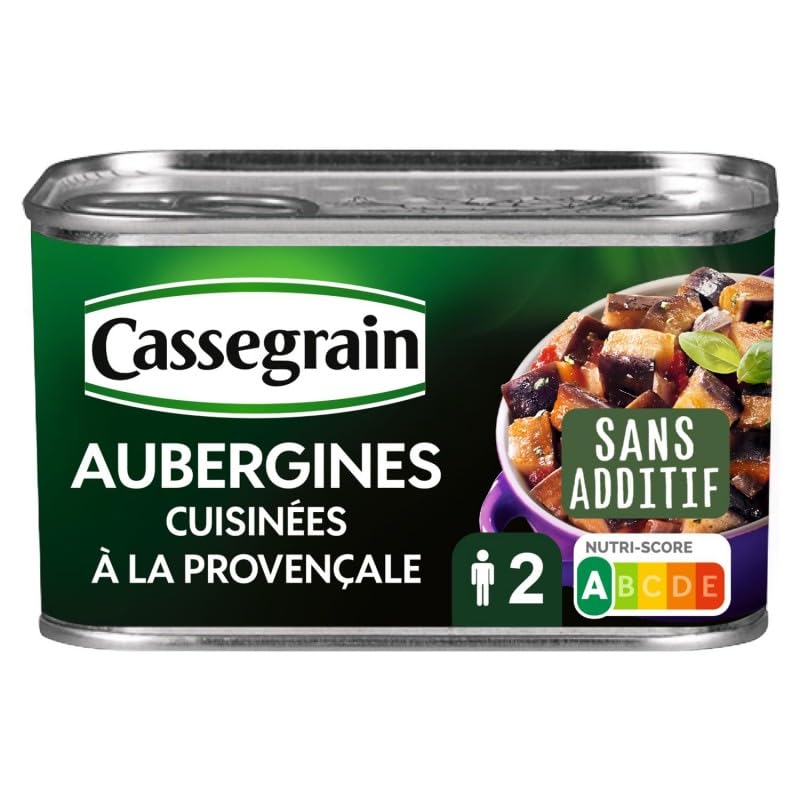 Cassegrain - Aubergines Cuisinées, Recette Provençale, 375g - Savoureux légumes cuisinés pour vos repas - Lot De 4