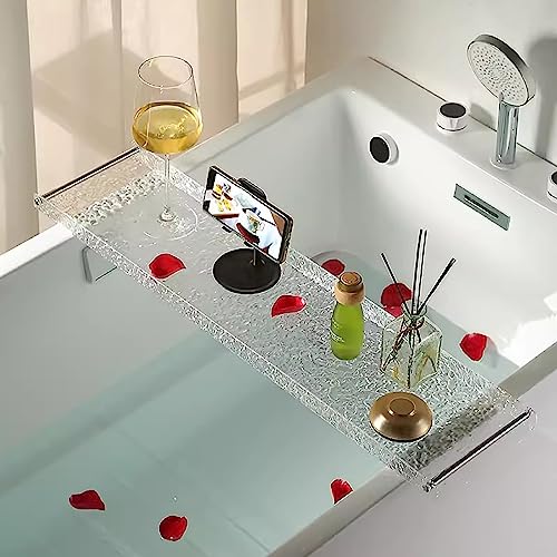 Organizador acrílico para bañera con asas de metal, estante impermeable para spa para libros y bebidas, bandeja de baño antideslizante