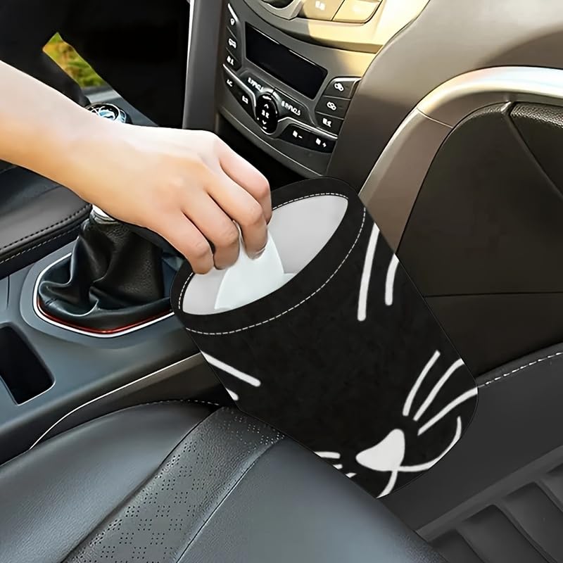 Image of Portable Reusable Waterproof Car Trash Bin, Multipurpose Vehicle Organizer, Road Trip Essentials, Polyester Canvas Material (Black Cat)