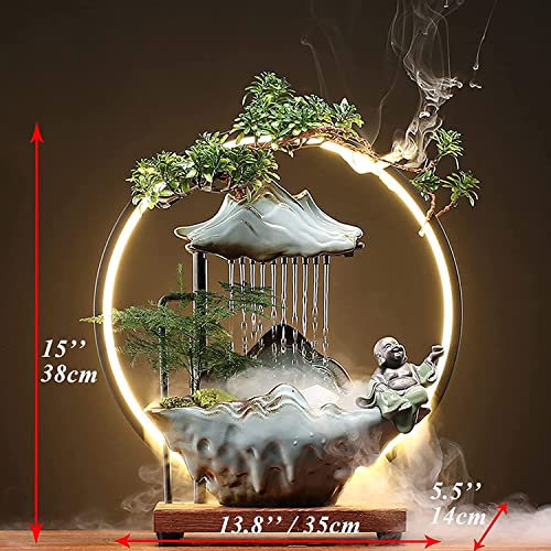 Hsinya Buddha Water Fountains Indoor And Waterfalls With 2 Buddha Statues Mist Water Fountain With Backflow Incense Holder For Feng Shui Meditation Strees Relief Japanese Decor Wealth Boom #TOP1