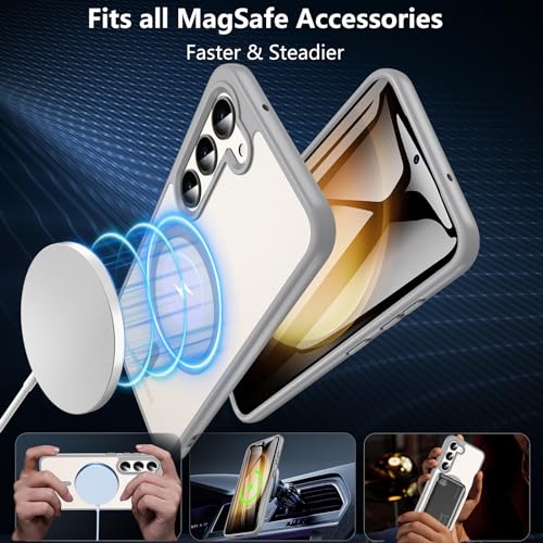 Image of OWKEY for Galaxy S23 Case 6.1'', Magnetic Samsung Galaxy S23 Case for Magsafe with Screen Protector, [Military Grade Protection] Shockproof Phone Cover S23 Case Protective Case for Samsung S23, Gray