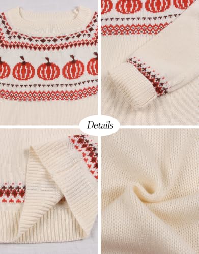 Image of Women's Fair Isle Sweater Crew Neck Long Sleeve Heart Sweater Vintage Tops