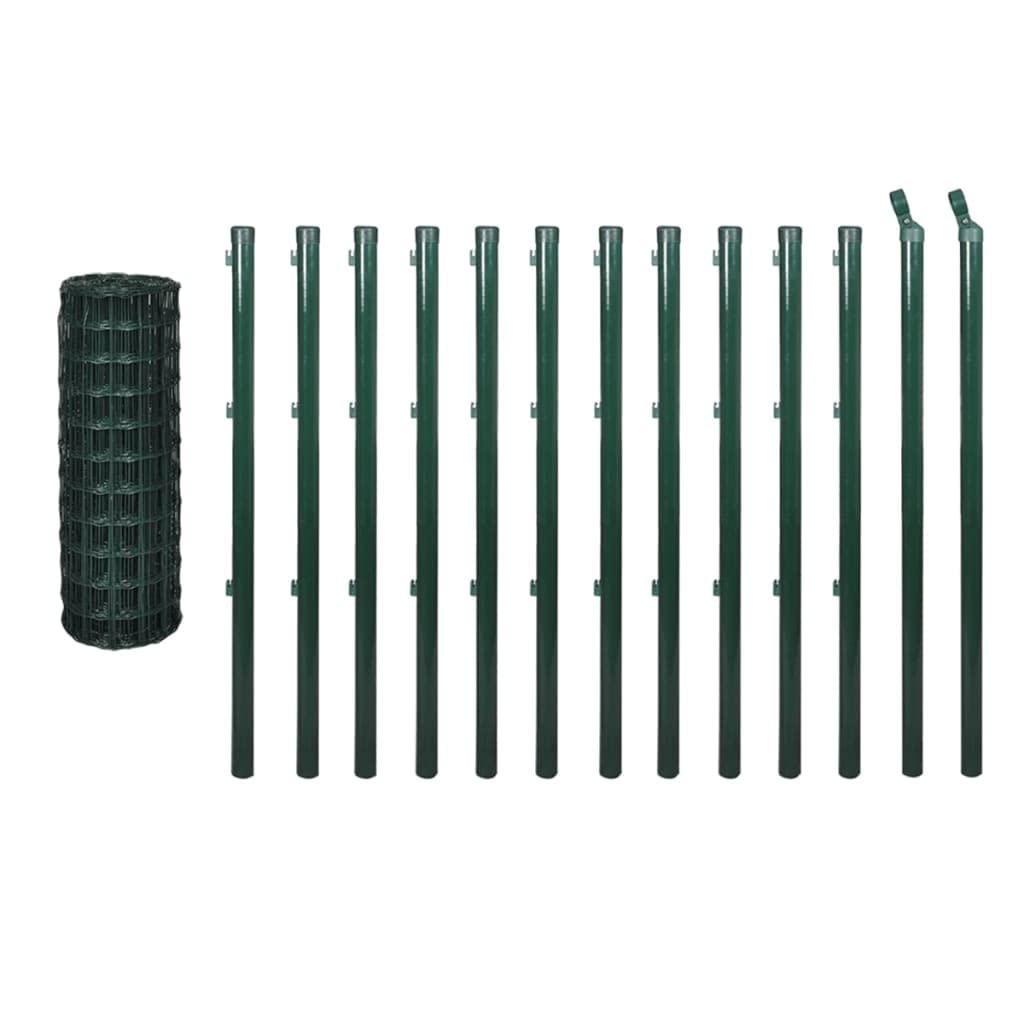 Set di recinzioni Euro in acciaio 25 x 1,5 m verde, recinto da giardino decorativo per recinzioni animali per cortile, posteriore, patio e terrazza