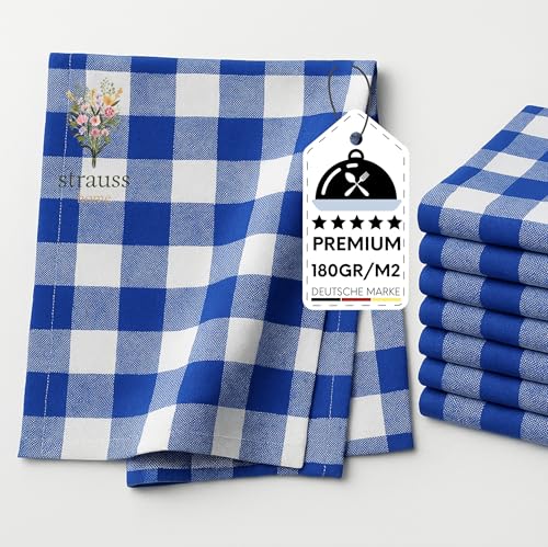 10er-Set Geschirrtücher aus 100% Baumwolle – 50 × 70 cm – extra saugstark & langlebig – 180 g/m² – waschbar bis 95 °C – blau-weiß kariert – Gastronomiequalität – Oeko-TEX® Zertifiziert (Blau)