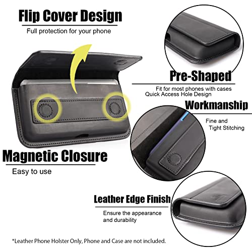 Topstache X-Large Leather Phone Holster,Flip Cell Phone Case With Belt Clip For S23 Ultra S23 Plus,Leather Case For Iphone 14 Pro Max,Universal Smartphone Leather Sheath For Phone With Protective Case #TOP2