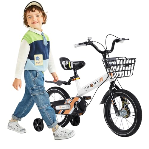 Willonin 12 & 14 & 16 & 18 Pulgadas Bicicleta Niño con Cesta y Ruedas Estabilizadoras para Niñas y Niños de 2-8 Años,C, 12 Pulgadas, Blanco
