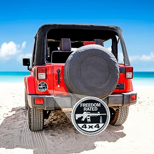Image of 2 PCS Freedom Badge Rated Car Emblem, 4 x 4 Metal Automotive Badge, 3D Round Metal Car Badges Emblems, Car Badge Decals Stickers Compatible with Jeep Wrangler Vehicles Trucks SUV RV