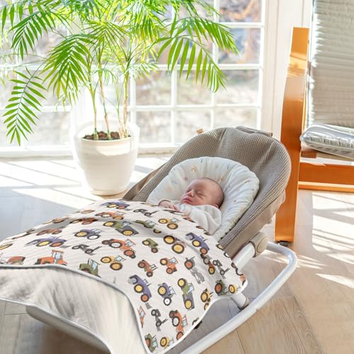 Image of Swaddle Blanket for Boys Girls Soft Swaddle Blanket for Infant Toddler 30X40in Cartoon Pattern of Tractors Muted Colors