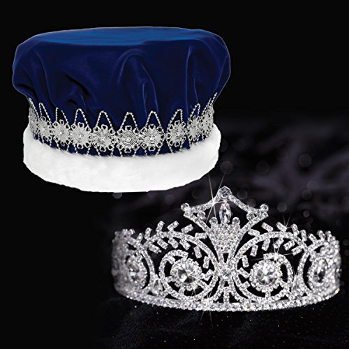 Anderson's Blue Velvet King Crown and Elsa Queen Tiara Royalty Set