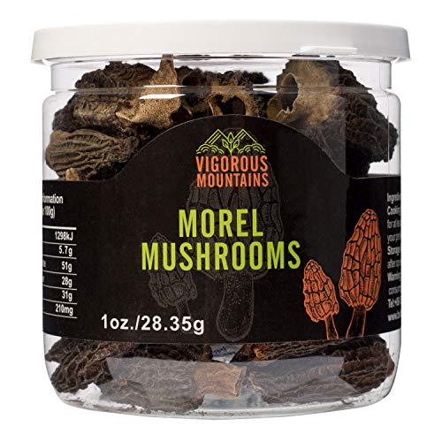 Vigorous Mountains Wild Dried Morel Mushrooms 1 Ounce Morchella Conica 2-4cm Size 1 Oz Sealed Jar Premium Grade AAA