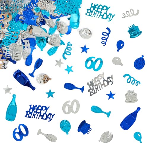 Giftota Confettis Anniversaire 60 Ans - Paillettes Décoration de Table pour Anniversaire, Mariage, Fête (Bleu, Argent)