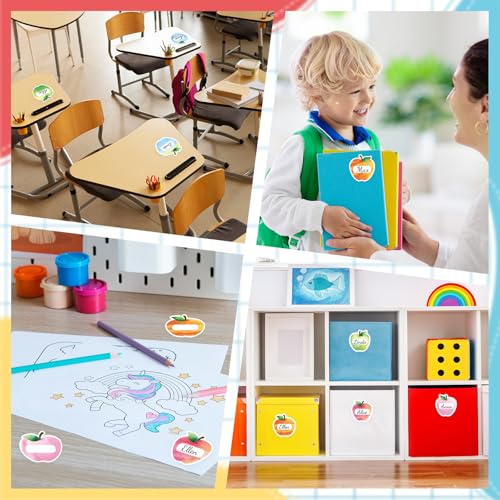 Image of Whaline 90 Pcs Back to School Name Tag Stickers Watercolor Apples Shape Nameplates Colored Self-Adhesive Label Decals for Students Desk Classroom Decoration, 9 Designs