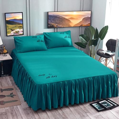 Beydodo Sabanas Bajera Cama 3 Piezas 200 x 220 cm + 2 Fundas de Almohada,Sábanas Bajera Poliéster Bajera Suave Color Sólido Ropa de Cama Verde Pavo Real