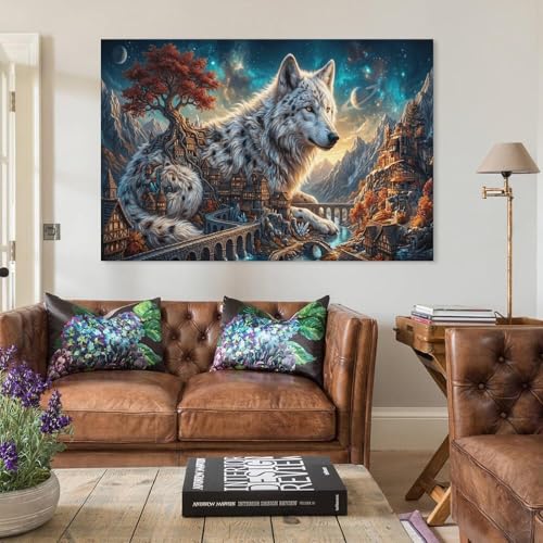 Cuadro lobo en lienzo para transformar paredes vacias del salon 5