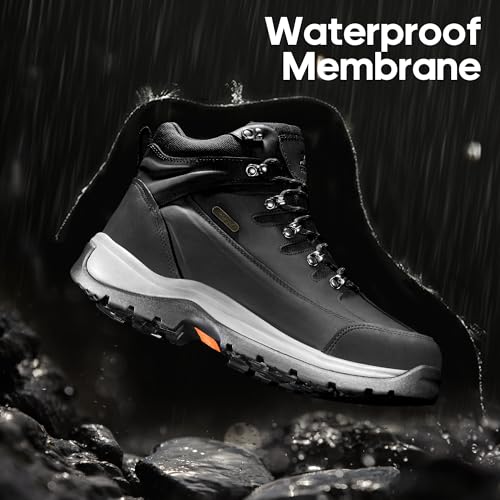 NORTIV 8 Men's Leather Waterproof Hiking Boots Mid Ankle Trekking Mountaineering Outdoor Boots3