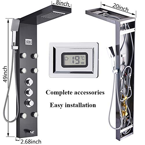 Saeuwtowy Shower Panel Tower System Wall Mounted Bathroom Column Shower Faucet Waterfall Rainfall Oil Rubbed Bronze with Spa Massage Jets Sprayer Tub Spout Hand shower