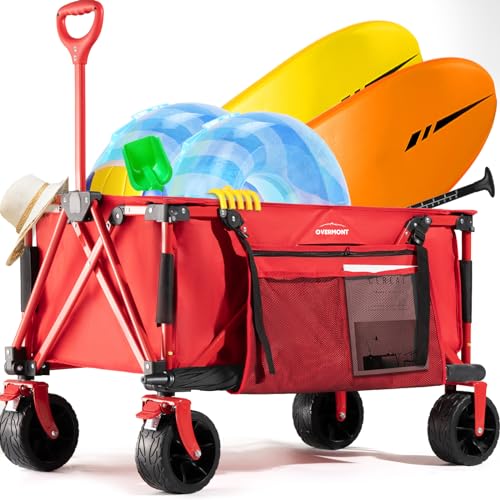 Overmont Carro Playa Plegable - Carrito De Jardín Todo 150l 150 Kg Con Mango Ajustable - Todo-Terreno Desmontables Ruedas Grandes - Con Bolsillo Overmont Carro Playa Plegable - Carrito De Jardín Todo 150l 150 Kg Con Mango Ajustable - Todo-Terreno Desmontables Ruedas Grandes - Con Bolsillo