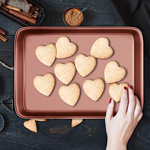 NutriChef Nonstick Cookie Sheet Baking Pan - 2pc Large & Medium Metal Oven Baking Tray, Professional Quality Kitchen Cooking Non-Stick Bake Trays w/ Rimmed Borders, Rose Gold by NutriChef - Image 9