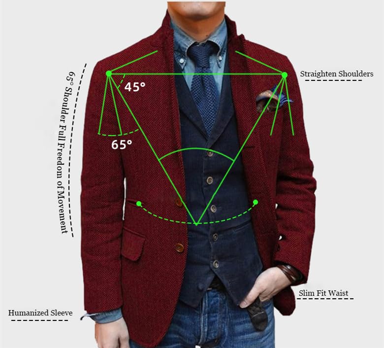Mens Herringbone Tweed Suit Blazer Business Leisure Jacket Tuxedo Prom Groom Casual Coat2