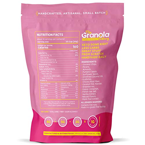 The Granola Bakery Keto Cereal | Low Carb Keto Granola | 1g Net Carb | Low Sugar Keto Snack | Keto Breakfast | Diabetic, Keto Friendly | Small Batch, Hand Crafted | Strawberry Vanilla, 11 Ounces