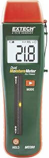 Extech MO260 Combination Pin and Pinless Moisture Meter, LED Bargraph | Pin and pinless modes, wood/building materials, tri-color LED bargraph, backlit LCD, calibration check