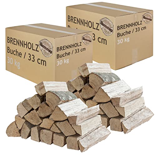 Leña de madera para chimenea, 60 kg, para horno y chimenea, brasero, barbacoa, haya, leña de haya, troncos de 33 cm