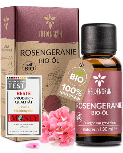 Heldengrün BIO Rosengeranienöl [100% NATURREIN] - Echter Rosenduft - Blumig & elegant - Geranienöl Bio - Ätherisches Öl - Rosenöl Geranium
