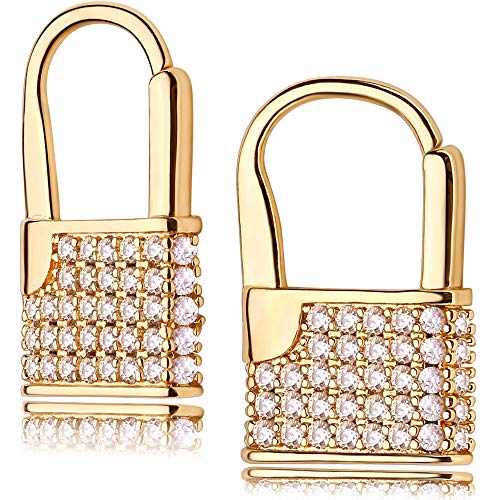MEVECCO Lock Earrings Padlock Huggie Hoop Earrings 18K Gold Plated Dainty Micro Pave CZ Lock Dangle Charm Mini Lovers Padlock Earrings Minimalist Stacking Hoop Earrings