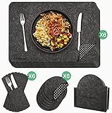 leder tischset platzset noble ✔️ Moshka Set besteht aus Anthrazit farbige 6 Tischset Größe (43 X 30 X 0,4) 1X Aufbewahrung box und 6 Bestecksäcke Größe (25 X10 X 0,4) 6 Glas Untersetzer Größe (10X10 X 0,4)