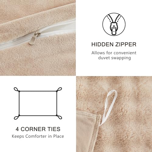 Image of EMME Faux Fur Duvet Cover Queen Size, 3 Pieces Ultra Soft Fluffy Comforter Cover, Cozy Warm for Winter, Luxury Elegant Shaggy Bubble Design Bedding, 1 Duvet Cover & 2 Pillow Shams (Queen, Beige)