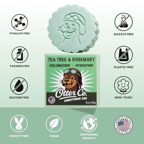 Image of Otter co. Tea Tree & Rosemary Volumizing Conditioner Bar - Castor & Olive Oil, Zinc, Vegan, Hydrating, Sulfate Free & Non Toxic - Men & Women Bar Conditioner for Travel, All Hair Types, Made in USA