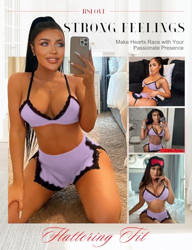 Image of RSLOVE Sexy Pajamas for Women Soft Lingerie Set Lace Trim Sleepwear 2 piece Pjs Shorts Set