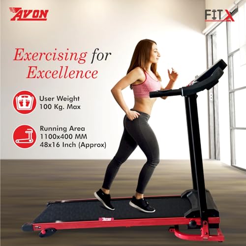 Image of Avon Fitx Motorized Treadmill, 3 HP Peak, 4 Steps Manual Incline with Ipad /iPhone Holder & Bottle Cup Holder