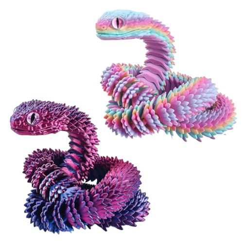 JAWUZ 2 piezas Impresión 3D Serpiente, Innovación Serpiente Juguete Móvil, Figuras Realistas de Serpiente, Decoración del Hogar y Juguete Educativo, Regalo para Adultos y Niños