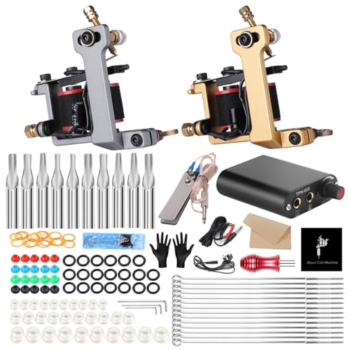 Tattoo Kit completo per tatuaggi 4 mitragliatrici professionali Alimentatore Aghi Impugnature Punte Set con custodia Trucco permanente per principianti,B