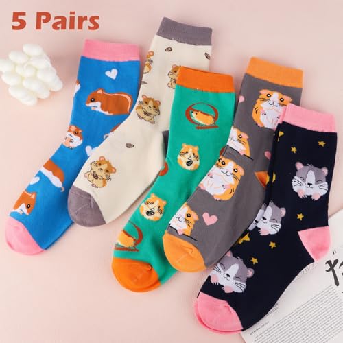 Jeasona 5 Pairs Hamster Socken Damen 35-38 Zwerghamster Zubehör Tiersocken Lustige Socken Lang