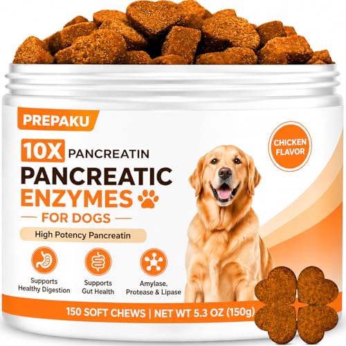 Pancreatic Enzymes for Dogs 10X Pancreatin Digestive Enzyme Chews for EPI Support Supports Digestive Stress Pancreatic Issues & Healthy Weight Management 150 Chews