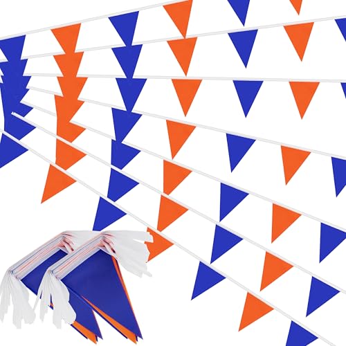 Blue and Orange Pennant Banner Flags String Blue Orange DIY Triangle Garland Flags for Openings Weddings Kids Party School Events Graduation Ceremony Garden Patio Decoration,66 Feet, 60 Pcs